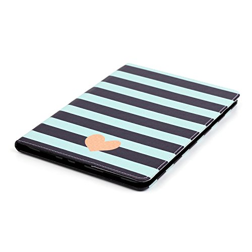 Etsue für Samsung Galaxy Tab E 9.6/T560/T561 Ledertasche Case Hülle, Bunte Retro Painted Leder Schutzhülle Silikon Back Case Smart Wallet Case Flip Folio Cover Etui Schale Bookstyle mit Standfunktion Kartenfächer Magnetverschluss für Samsung Galaxy Tab E 9.6/T560/T561 + 1x Glitzer Staub Stecker + 1x Blau Eingabestift- Liebe Herz Streifen - 5