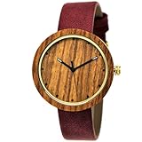 Elegante Pure Time® Designer Damen-Uhr Öko Natur Holz-Uhr Armband Uhr Analog Klassisch Quarz-Uhr Armbanduhr Lila Braun Gold Leder-Armband Holz Ziffernblatt