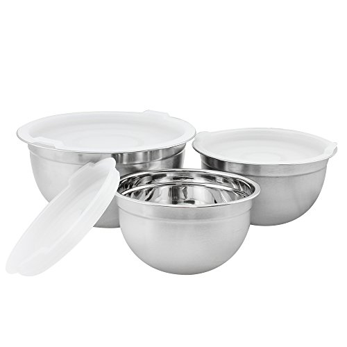 COM-FOUR® 3er Set Edelstahl Schüssel Küchenschüssel mit Aromaschutzdeckel