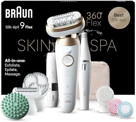 Braun Silk-Épil 9 Flex Skinspa Epilatore Elettrico Donna con Testina Flessibile a 360° per Una Epilazione Semplice, Wet & Dry, Pelle Liscia a Lungo, Idea Regalo, 9-681 3d, Bianco/oro