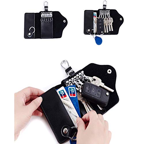 Preisvergleich Produktbild Ankamal Elec Keycase, unisex handshelled Skinny Leather Schlüsselanhänger Schlüsseletui, sechs Schlüssel Haken Boxen mit Clips (schwarz)
