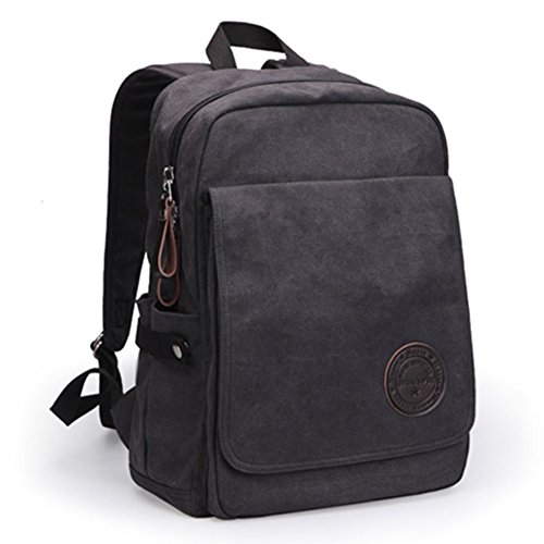 Preisvergleich Produktbild PsmGoods Unisex Weinlese-beiläufigen Rucksack Daypack Fashion Pack-Canvas Leder Reisewanderrucksack Campus School College Bookbag Rucksack Gym Umhängetasche Tragbare Tragetasche Tasche für iPad Google Nexus Samsung Galaxy Hinweis 10.1 N8000 Microsoft Surface 10-15-Zoll-Tablet PC Computer Laptop für Teenage Girls / Boys (Schwarz)