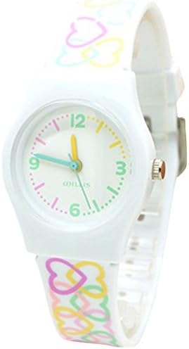 Kids Bracelet Watch Girls Wristwatch with Soft Silicone Band Heart Pattern Childrens Boys Sports Bracelet Watch Analogue Quartz Watches , for 2-12 Years Old -White