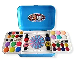 Plutofit 2 in 1 Cosmetic Makeup Palette and Nail Art kit for Kids with Portable Trolly Bag | Pretend Play Toy for Girls|| Non Toxic & Water Removable Real Beauty Makeup Set Portable Trolly Bag Kit for Girls