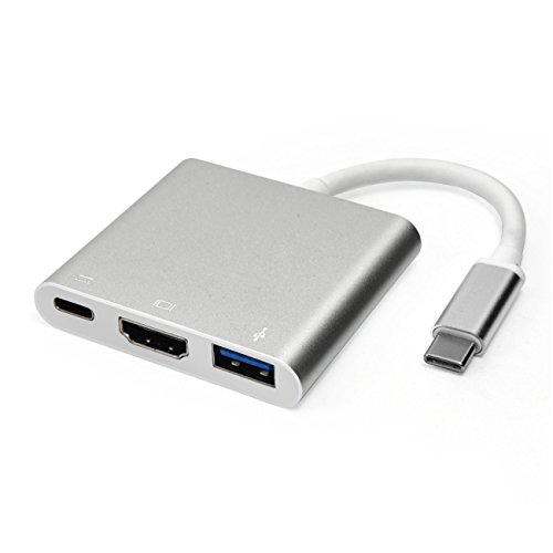 GuDoQi USB-C Digital AV multiport Adapter USB 3.1 Tipo-C a HDMI 4K con 1 Puerto de Carga Caja de Aluminio Plata