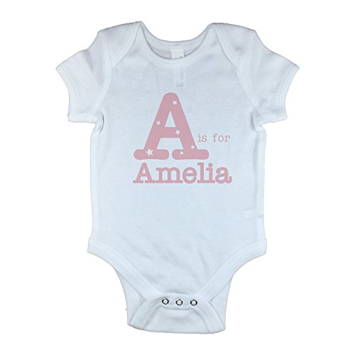 Personalised Alphabet Name Baby Vest Baby Grow Bodysuit Onesie for Girls (3-6 Mths, White)