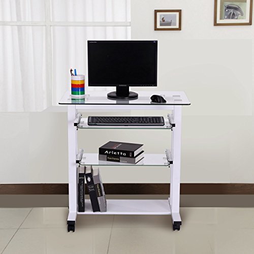Mesa de Ordenador PC para Oficina Despacho Dormitorio Escuela Escritorio Estante 80x51x83cm Vidrio