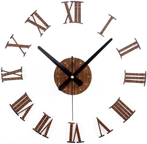 CHLWW Retro Creative Nostalgic Pastoral Roman Digital Three-dimensional Wood DIY Living Room Bedroom Mute Wall Clock,Peach