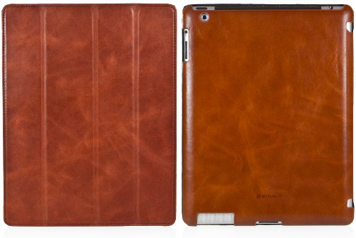 StilGut Couverture Case Tasche aus feinstem Leder für Apple iPad (3. und 4. Generation) unterstützt Smart-Cover Funktion, Cognac - 5