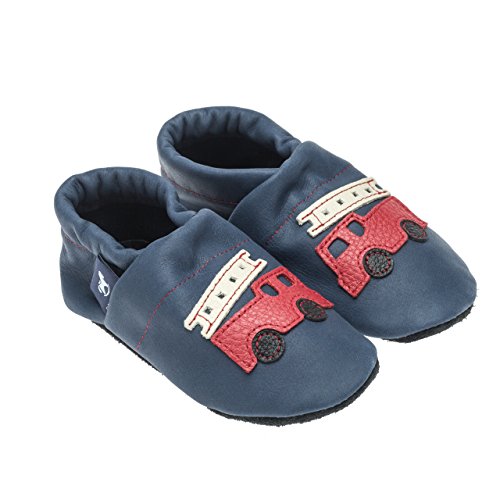 pantau.eu Leder Krabbelschuhe Babyschuhe Lederpuschen Lauflernschuhe mit Feuerwehr - 2