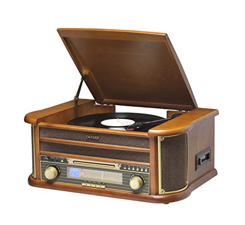Denver Vintage Wood 5-in-1 Music Centre - Record Player, CD Player, Cassette, Radio, USB record