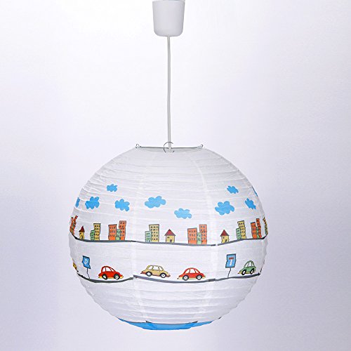 MIA Light Auto Papier Kugel Hänge Leuchte Ø400mm/ Kinder/ Blau/ Pendel Lampe Hängelampe Hängeleuchte Kinderlampe Kinderleuchte Kinderzimmer Kinderzimmerbeleuchtung Kinderzimmerlampe Kinderzimmerleuchte Papierkugel Papierlampe Papierleuchte Pendellampe Pendelleuchte - 2