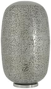 New Buyer Bazaar Morrocan Desk Decorative Capsule Lamp in Rice Etching, Handmade Indoor Table Light, Grey, E27, 40 Watts, LED