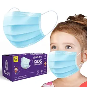 Boldfit Surgical Masks For Kids Girls & Boys. Disposable mask For Children. 3 Ply Use And Throw Mask 3 Layer Mask For Child - Usable In Outdoor, School - Blue (Pack Of 100 Pieces)