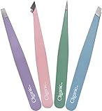4-Piece Professional Tweezers Set with Case | Stainless Steel | Best Precision for Eyebrow, Splinter & Ingrown Hair Removal | Includes: Slant, Point, Straight, Point/Slant