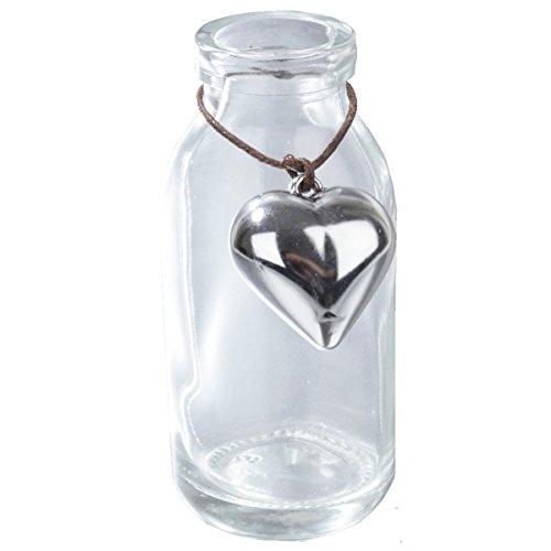 Glasfläschchen mit Herzanhänger 12 Stück H 10 cm - Dekoglas - Vasen