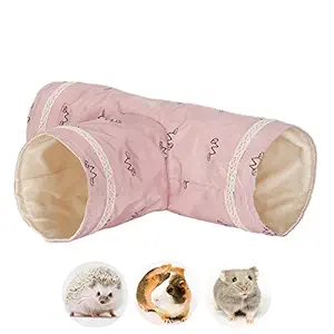 WOLEDOE 3 Way Collapsible Pet Tunnel, Small Animal Play Tunnel for Guinea Pigs, Syrian Hamsters, Dwarf Rabbit, Rats, Hedgehog - Pink