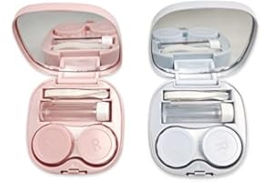 ITYOOS 2 Pièces Mini Boîte Pour Lentilles,Boite à Lentilles Avec Mirroir,Kit De Voyage Pour Lentilles De Contact,Étui De Lentilles De Contact Pour La Maison Ou Les Voyages Bleu Rose