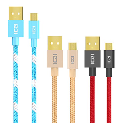ICZI Aluminium USB 2.0 auf Micro USB Kabel, Micro USB Ladekabel Datenkabel, vergoldet Stecker, 3-Pack ( 1x 1M Schwarz, 1x 1M Gold, 1x 1M Blau ), für Samsung , HTC , Huawei , Sony , Powerbank usw.