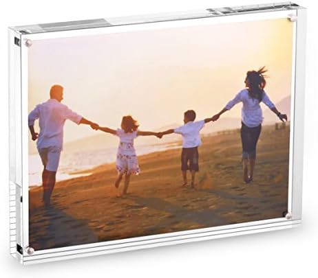 HESIN Acrylic Phoyo Frame 6 by 8 inch Double Sided Frameless Picture Frame Magnetic Acrylic Block Desktop Photo Display Holder with Gift Box Package Thickness 12+12mm (6"x8")