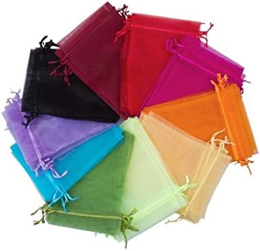 100pcs Organza Drawstring Jewelry Bags Pouches Gift Bag, 5x7 inch Velvet Candy Pouch Chocolate for Party Wedding Favor Draw String (10 Mixed Colours, 13cm x18cm)