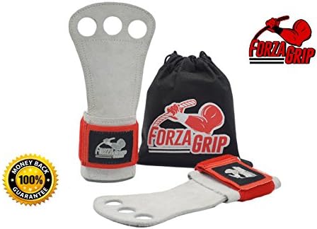 Gymnastics Leather Hand Grips Workout Cross Training Gloves and Wrist Wrap Support by FORZA GRIP Hand Protection Men Women deal Gym Training Weight Lifting WOD Free Carrying Bag