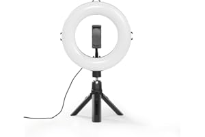 Hama LED Ringlicht mit Stativ Handy (8“ Ringleuchte, 21 cm Durchmesser, Tisch Stativ für die Kamera, Dimmbares LED Tischringlicht für Selfie, Videokonferenz, YouTube, TikTok, Fotografie) schwarz