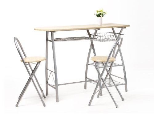 3 PCs Dining Table and Chairs Stools Kitchen Breakfast Set Bar Seat Wooden Furniture Beech