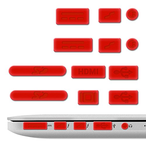 kwmobile 12in1 Set: 12er Staubschutz Set für Apple MacBook Pro 13" 15" Retina / Air 11" 13" (ab Mitte 2011) - Staubschutz Stecker Zubehör Dust Plug in Rot
