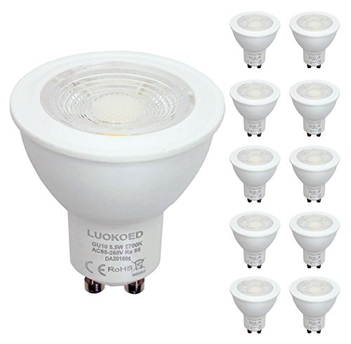Lámparas Gu10 LED COB Foco 500lm Equivalente a 50W Halógenas Luz Blanca Cálida 2700K LUOKOED