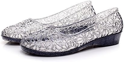 Womens Summer Sandals Ladies Glitter Ballet Flat Jelly Shoes Hollow Out Low Heel Sandals Size