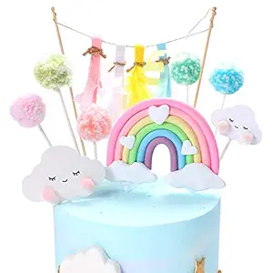 Party Propz Rainbow Colored 9Pcs Happy Birthday Cake Topper with, Cloud, Star Cupcake Toppers for Kids Boys Girls Adults Husband Women Special Decorations Items/Unicorn/Cakes Accessories, Cards, Tags