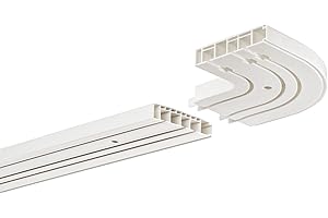 HUGG - Vorhang-Schiene (VS.380.32) 1-/ 2-/ 3- läufig, Decken-Montage, 3-Lauf mit 2 Rundbögen - Länge: 480 cm