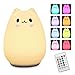LED Nachtlicht, Elfeland Silikon Katze Nachtlichter mit Multifunktionaler Fernbedienung ( 12+1 Beleuchtungen, 6 Lichtmodi, 3- Heiligkeit ) für Baby Kinder Erwachsene Schlafzimmer Wohnzimmer Camping Geschenk - Kätzchen Wen