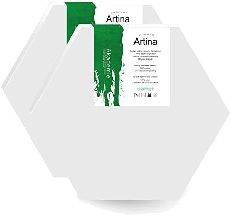 Artina 2 Hexagonal Canvases 40cm Side Length - 17mm Edge - Blank Stretched Gesso Double Primed Bulk Cotton Art Canvas
