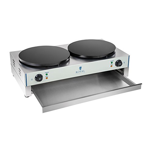 Royal Catering – RCEC-6000-E – Crepes-Maker Crepeseisen (2 Platten, 48 x 86 x 24 cm, 2 x 3.000 W, 40 cm Ø, Edelstahl, Gusseisen + Teigverteiler) schwarz - 3