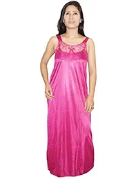 Indiatrendzs Women Nighty Satin Pink 2pc Set Of Sexy Nighty With Nightwear Robe Chest:36"