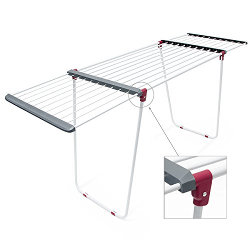 Relaxdays Trockenständer H x B x T: ca. 104 x 169 x 54,5 cm Wäscheständer ausziehbar aus Stahl mit einer Trockenlänge von circa 18 m für Wäsche, Kleidung, Textilien als Flügelwäscheständer, weiß - 2
