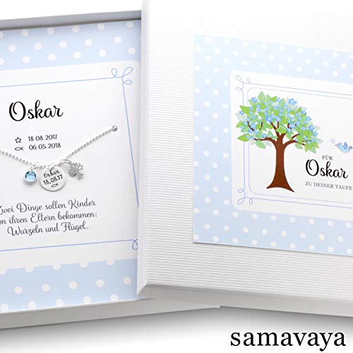 Taufkette Junge MEINE TAUFE LEBENSBÄUMCHEN 925 Silber Geschenkbox Taufschmuck mit Gravur