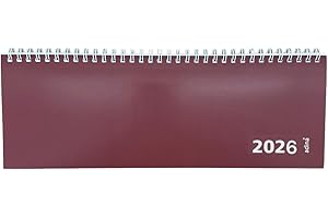 2026 ADINA Tischquerkalender 1W/1S Kartondeckel Schreibtischkalender Tischkalender 30x10cm weinrot