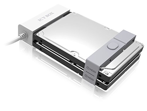 Icy Box IB-AC622-U3 2-fach USB 3.0 zu SATA III Adapter für 2x 2,5" (6,35 cm) HDD/SSD inkl. Silikonhalterung/Stabilisator (weiß)