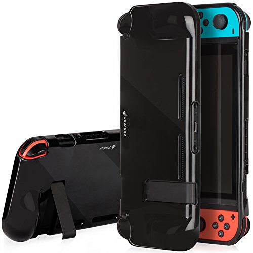 Preisvergleich Produktbild Fosmon Nintendo Switch Hülle Silikon, Schutzhülle, Case, Cover, Hartschale aus elastischem TPU, Kratzfest, Rutschfest, stoßfest für Konsole, Joy-Con, Controller, Kontroller - Schwarz