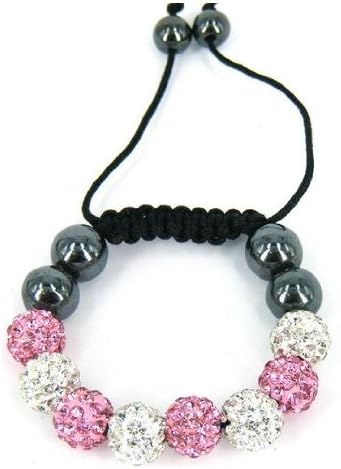 Kids/Children Shamballa Bracelet 8 Beautiful Crystal Disco Pink & White Balls-Reduced Sale
