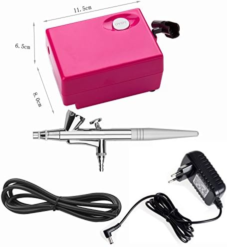 JOYOOO Mini AirBrush Compressor 12v Air brush Gun 0.4mm Needle Tattoo Art Set Body Paint,Airbrush kit With Compressor Makeup Craft Toy (Pink)