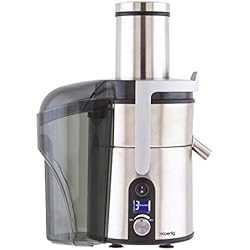 H.Koenig Centrifugeuse Extracteur de Jus de Fruits et Légumes 1L Inox GS32 Sans BPA, Bec Verseur Extra-Large bouche, Puissante 1200W, 5 Vitesses, Ecran LCD, Pieds Anti-dérapants