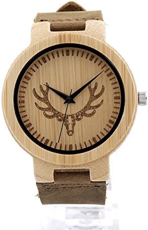 MSB Antlers wooden watch / leather strap / pure bamboo shell table / quartz watch
