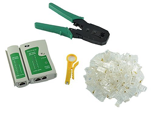Comprobador de cable + alicates de crimpar crimpadora + 100 RJ45 CAT5 CAT5E Conector Plug Red Juego de herramientas para