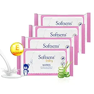 Softsens Baby Skin Care Wipes with Aloe Vera & Moisturising Lotion, 20 Pcs x 4 Pack