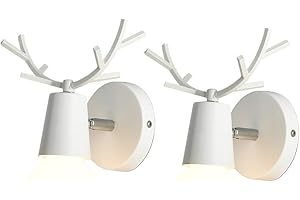 iDEGU Lot de 2 Applique Murale Moderne Lampes Murale Interieur avec Décoration de Bois de Cerf Lampe de Mur Métal pour Chambre Salon Escalier Couloir Salle de Bains, Blanc