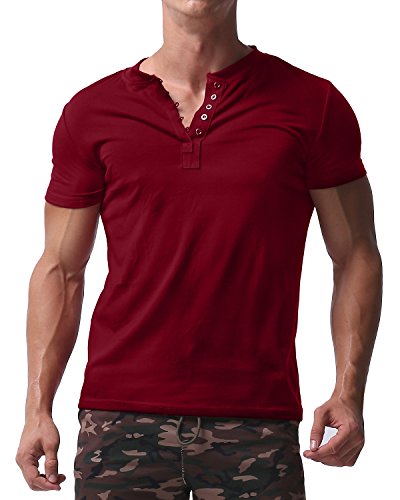 MODCHOK Herren T-Shirt Shirt Kurzarm Hemd Knopfleiste V-Ausschnitt Tiefem Ausschnitt Slim Fit